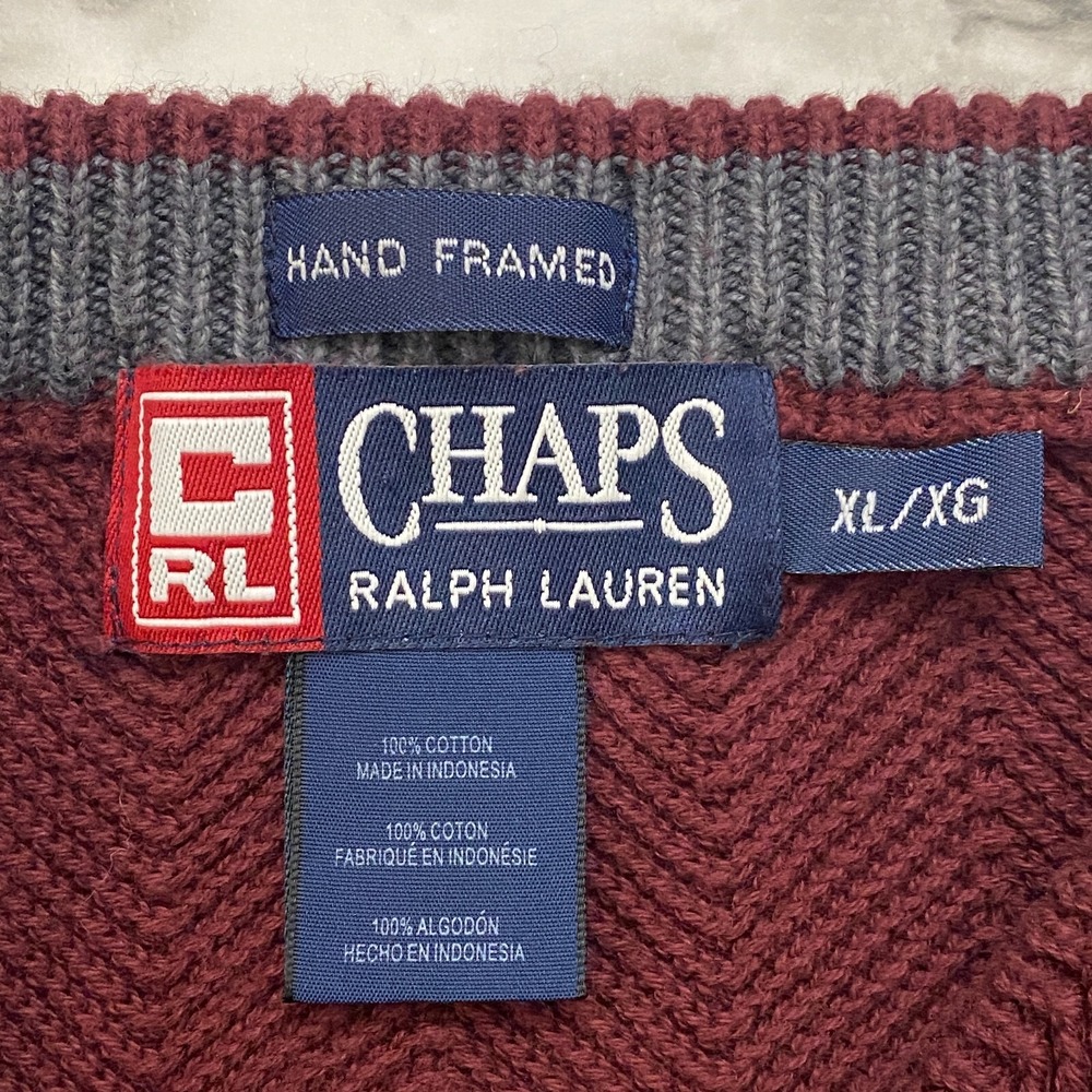 CHAPS Ralph Lauren Hand Framed Mens Sweater Size XL Burgundy Pullover Emb Logo - Picture 3 of 8
